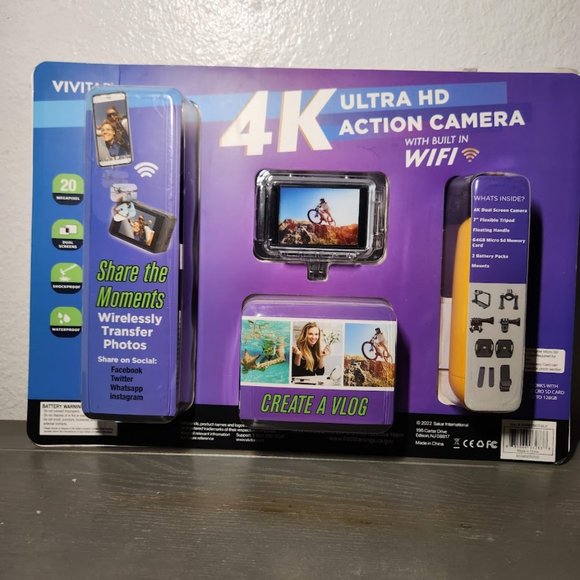 NEW Vivitar 4K Ultra HD Action Camera Bundle tripod, floater, WiFi, 64GB SD, - Picture 8 of 10